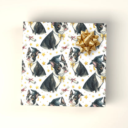 Boston Terrier Graduation Wrapping Paper — wrapped gift presentation