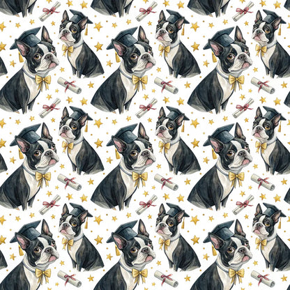 Boston Terrier Graduation Wrapping Paper — repeating pattern tile