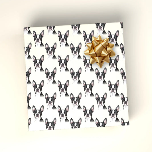 Boston Terrier Portrait Wrapping Paper — wrapped gift presentation