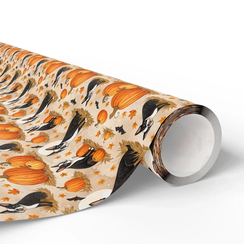 Boston Terrier Pumpkin Patch Wrapping Paper — paper roll