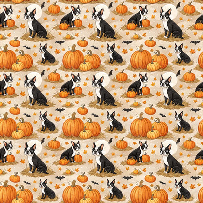 Boston Terrier Pumpkin Patch Wrapping Paper — repeating pattern tile