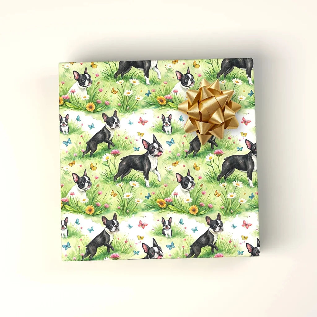 Boston Terrier Spring Garden Wrapping Paper — paper roll