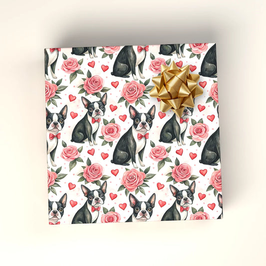 Boston Terrier Valentine's Day Wrapping Paper — wrapped gift presentation