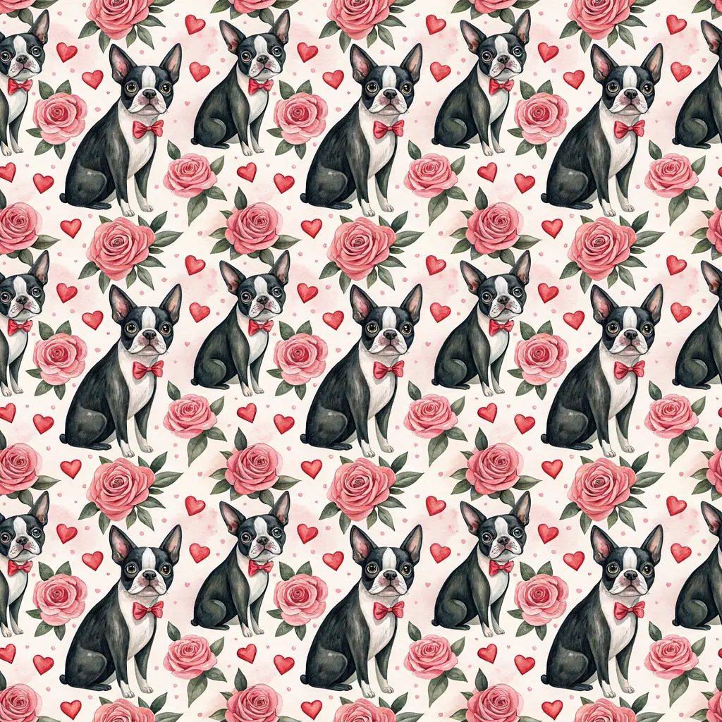 Boston Terrier Valentine's Day Wrapping Paper — repeating pattern tile