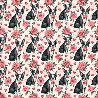Boston Terrier Valentine's Day Wrapping Paper — repeating pattern tile