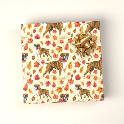 Boxer Dog Autumn Leaves Wrapping Paper — wrapped gift presentation