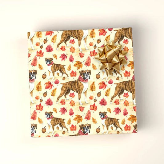 Boxer Dog Autumn Leaves Wrapping Paper — wrapped gift presentation