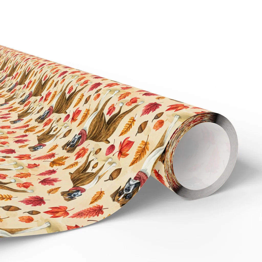 Boxer Dog Autumn Leaves Wrapping Paper — paper roll