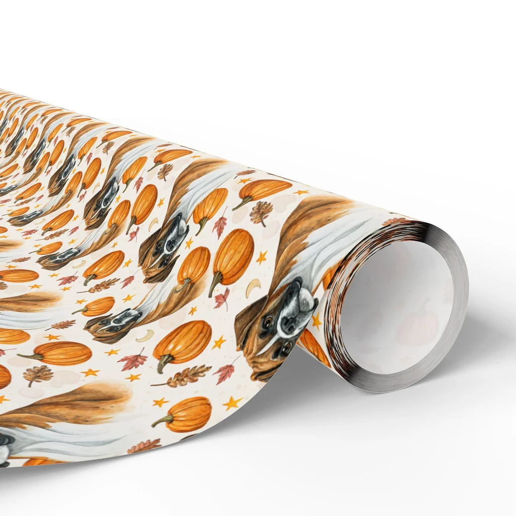 Boxer Dog Autumn Pumpkin Wrapping Paper — paper roll