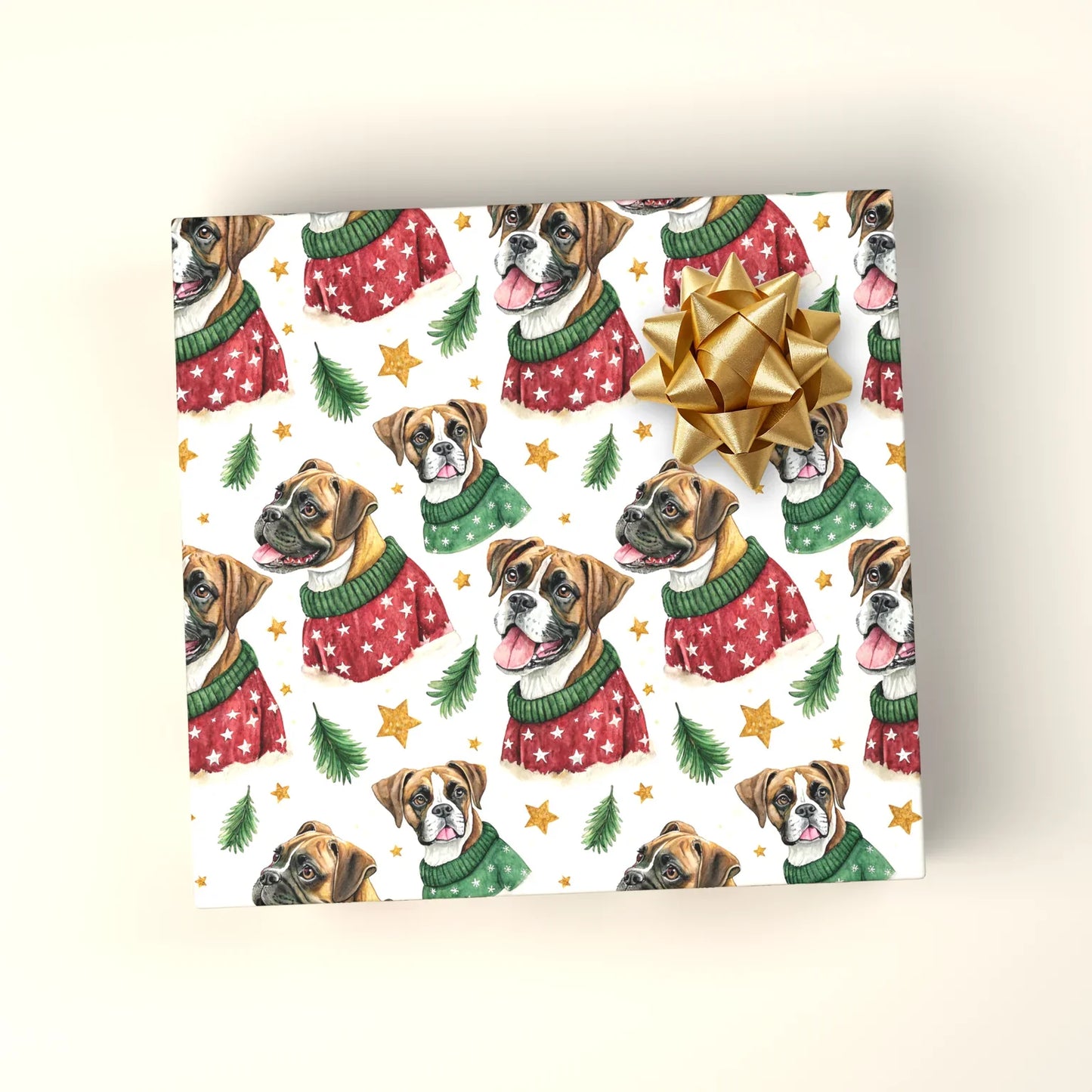 Boxer Dog Christmas Ugly Sweater Wrapping Paper — wrapped gift presentation