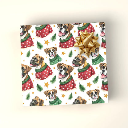 Boxer Dog Christmas Ugly Sweater Wrapping Paper — wrapped gift presentation