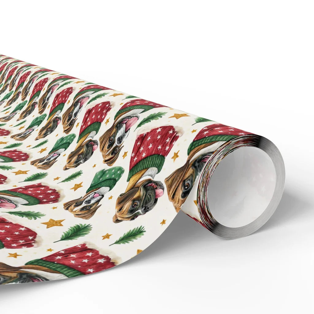 Boxer Dog Christmas Ugly Sweater Wrapping Paper — paper roll