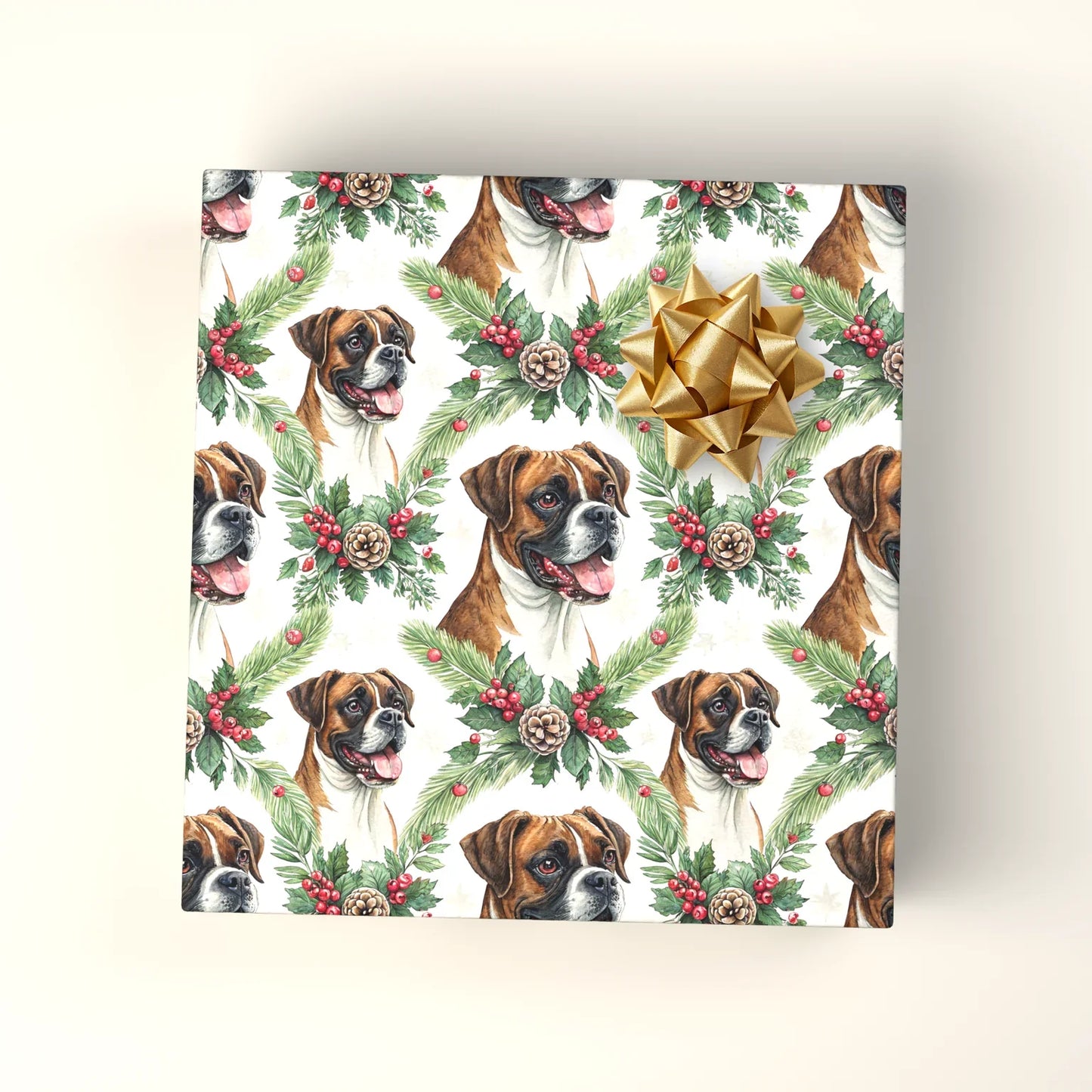 Boxer Dog Christmas Wrapping Paper — wrapped gift presentation