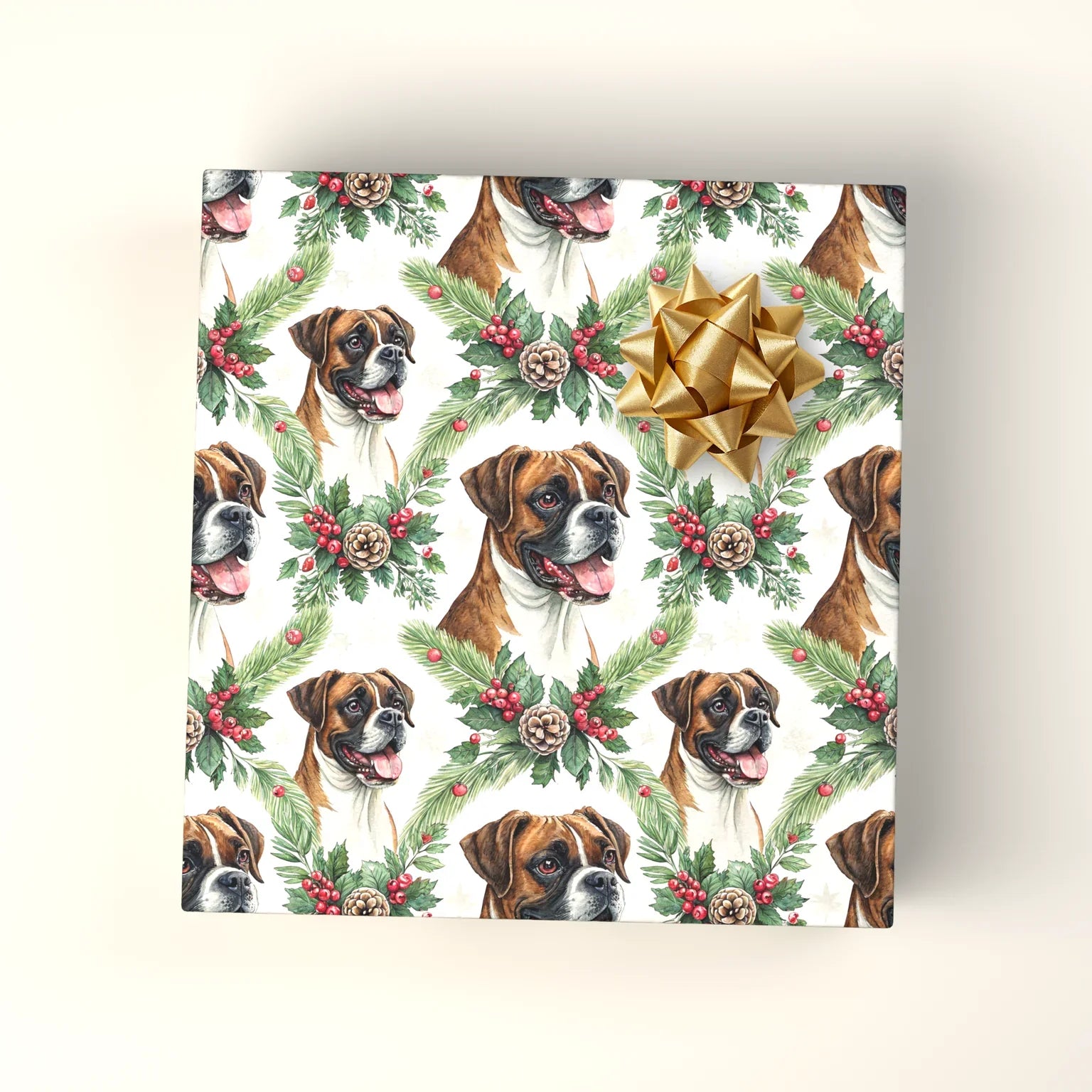 Boxer Dog Christmas Wrapping Paper — wrapped gift presentation