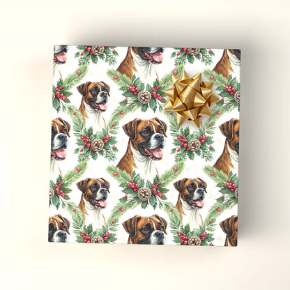 Boxer Dog Christmas Wrapping Paper — wrapped gift presentation