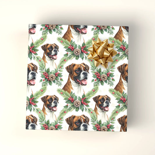 Boxer Dog Christmas Wrapping Paper — wrapped gift presentation