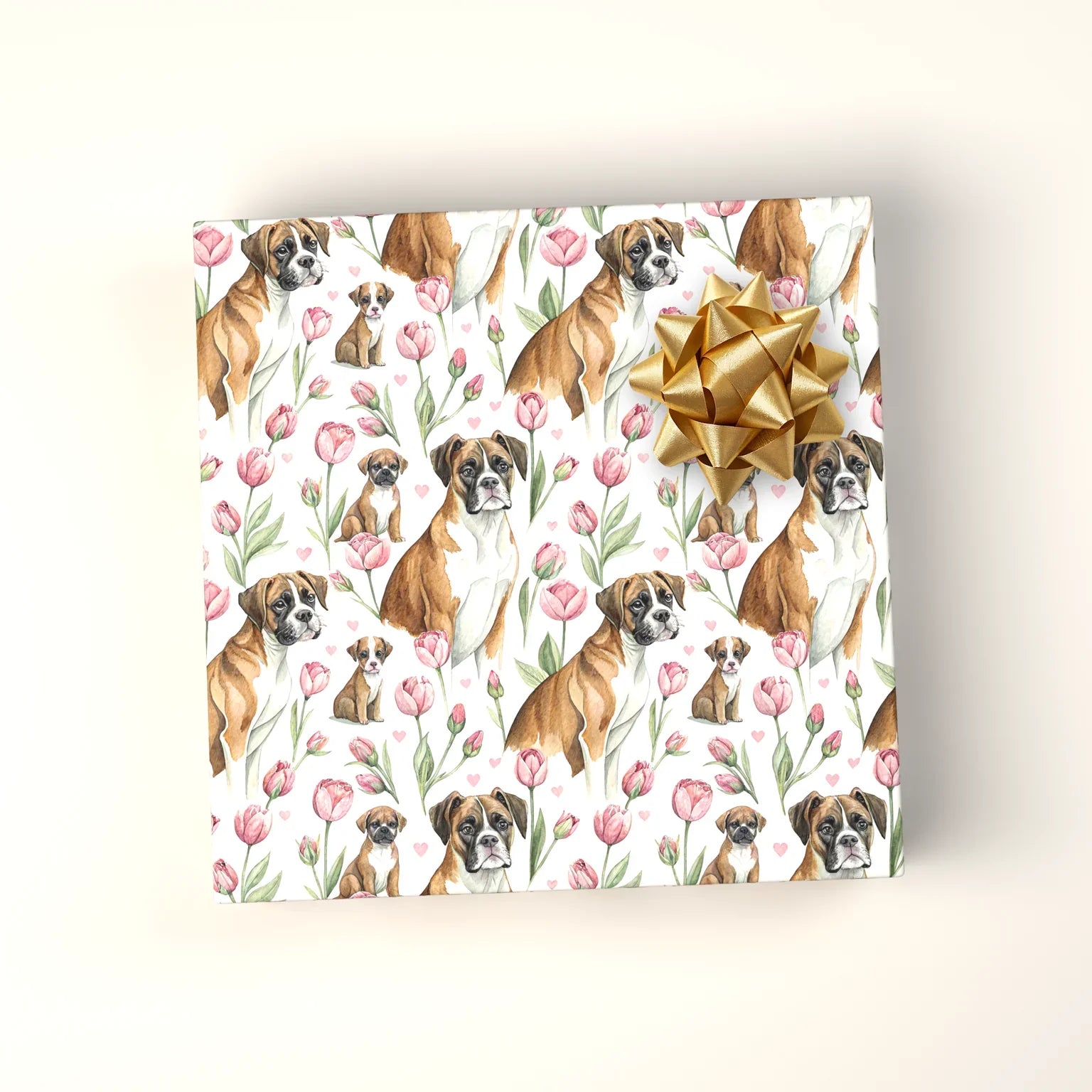 Boxer Dog Floral Wrapping Paper — wrapped gift presentation