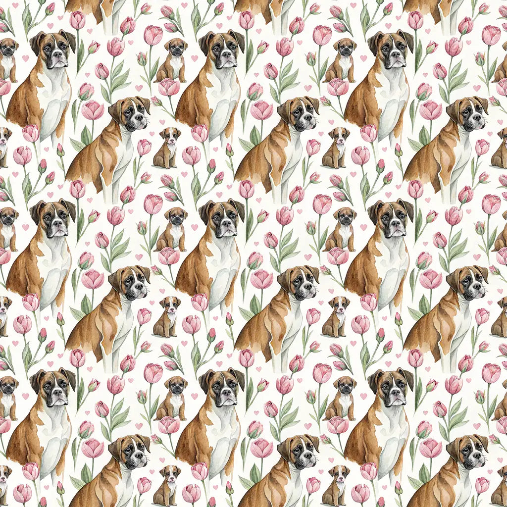 Boxer Dog Floral Wrapping Paper — repeating pattern tile