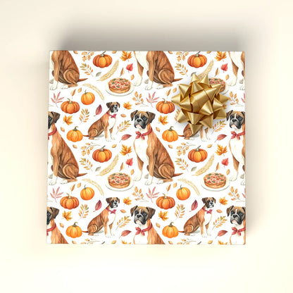 Boxer Dog Thanksgiving Wrapping Paper — wrapped gift presentation