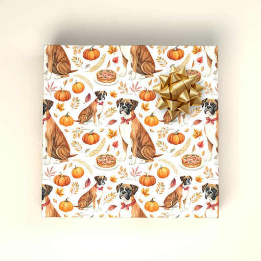 Boxer Dog Thanksgiving Wrapping Paper — wrapped gift presentation