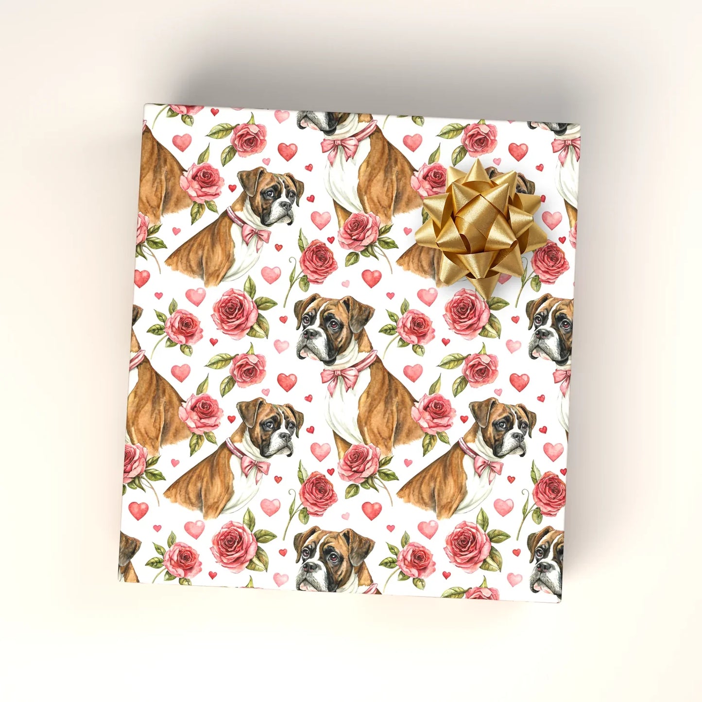 Boxer Dog Valentine Wrapping Paper — wrapped gift presentation