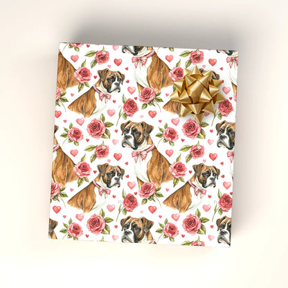 Boxer Dog Valentine Wrapping Paper — wrapped gift presentation