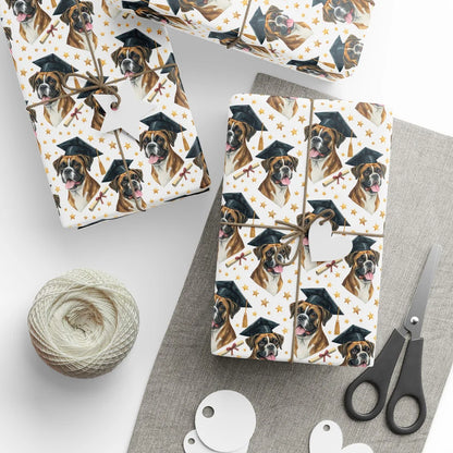 Boxer Graduation Wrapping Paper — styled gift wrapping with scissors and twine