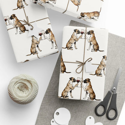 Boxer Happy Hour Wrapping Paper — styled gift wrapping with scissors and twine