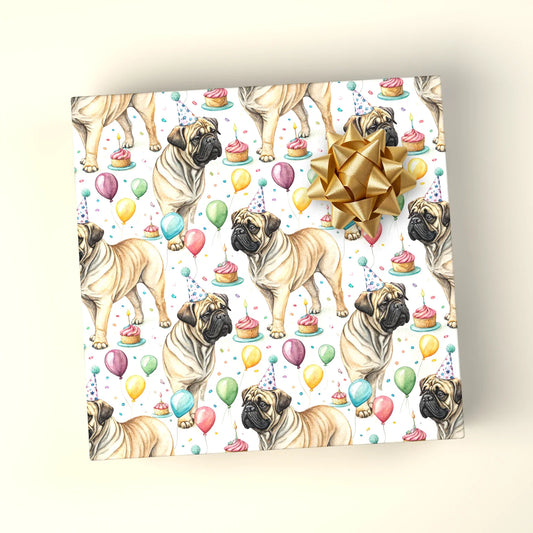 Bullmastiff Birthday Wrapping Paper — wrapped gift presentation