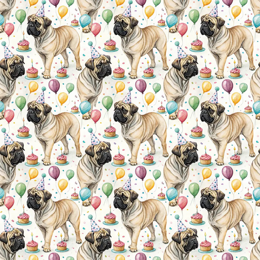 Bullmastiff Birthday Wrapping Paper — repeating pattern tile