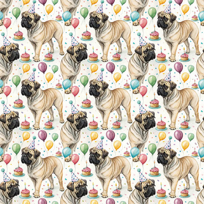 Bullmastiff Birthday Wrapping Paper — repeating pattern tile