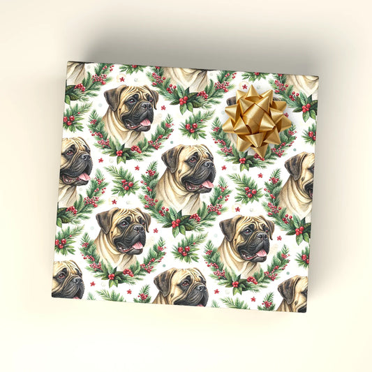 Bullmastiff Portrait Wreath Wrapping Paper — wrapped gift presentation