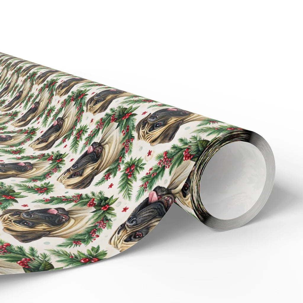 Bullmastiff Portrait Wreath Wrapping Paper — paper roll