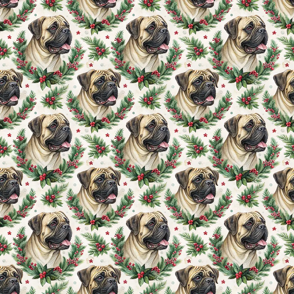 Bullmastiff Portrait Wreath Wrapping Paper — repeating pattern tile