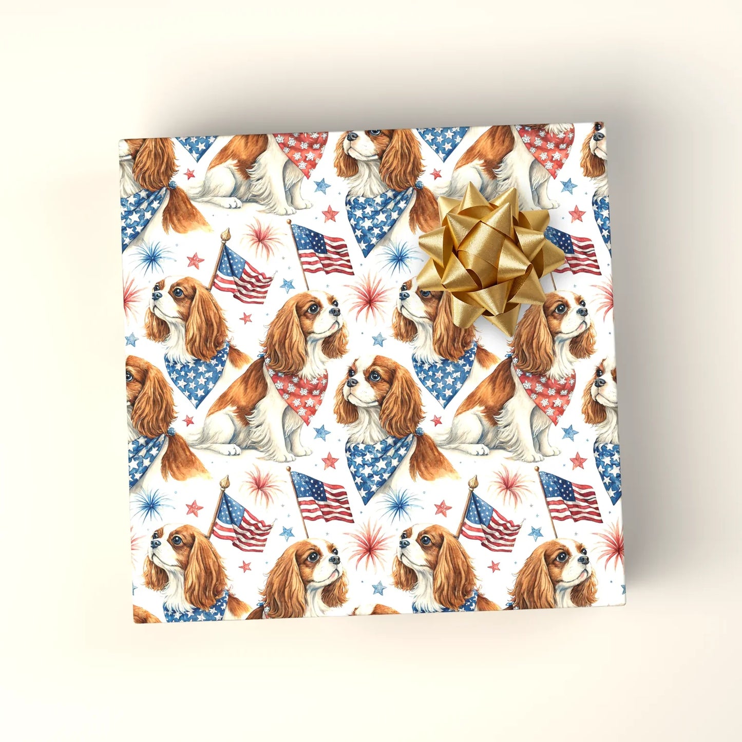 Cavalier King Charles Spaniel Americana Wrapping Paper — wrapped gift presentation
