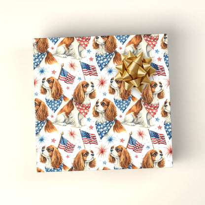 Cavalier King Charles Spaniel Americana Wrapping Paper — wrapped gift presentation