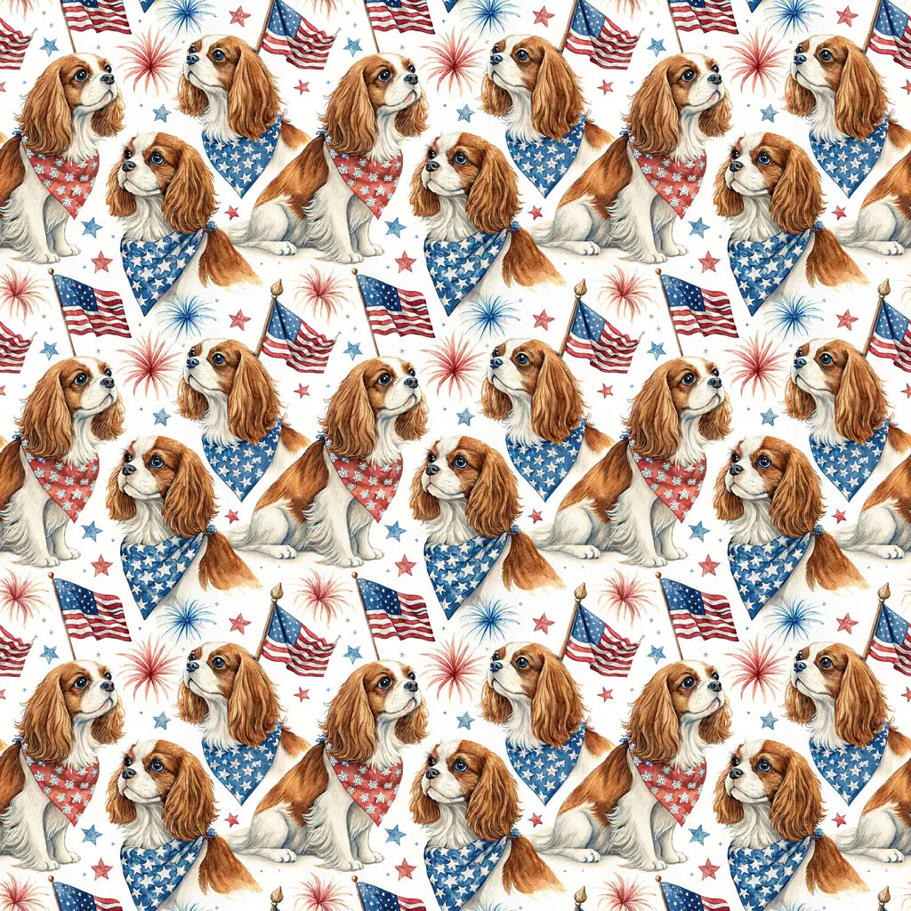 Cavalier King Charles Spaniel Americana Wrapping Paper — repeating pattern tile