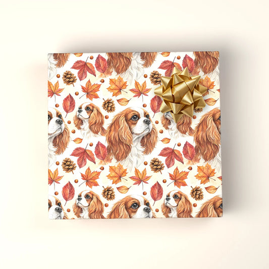 Cavalier King Charles Spaniel Autumn Wrapping Paper — wrapped gift presentation