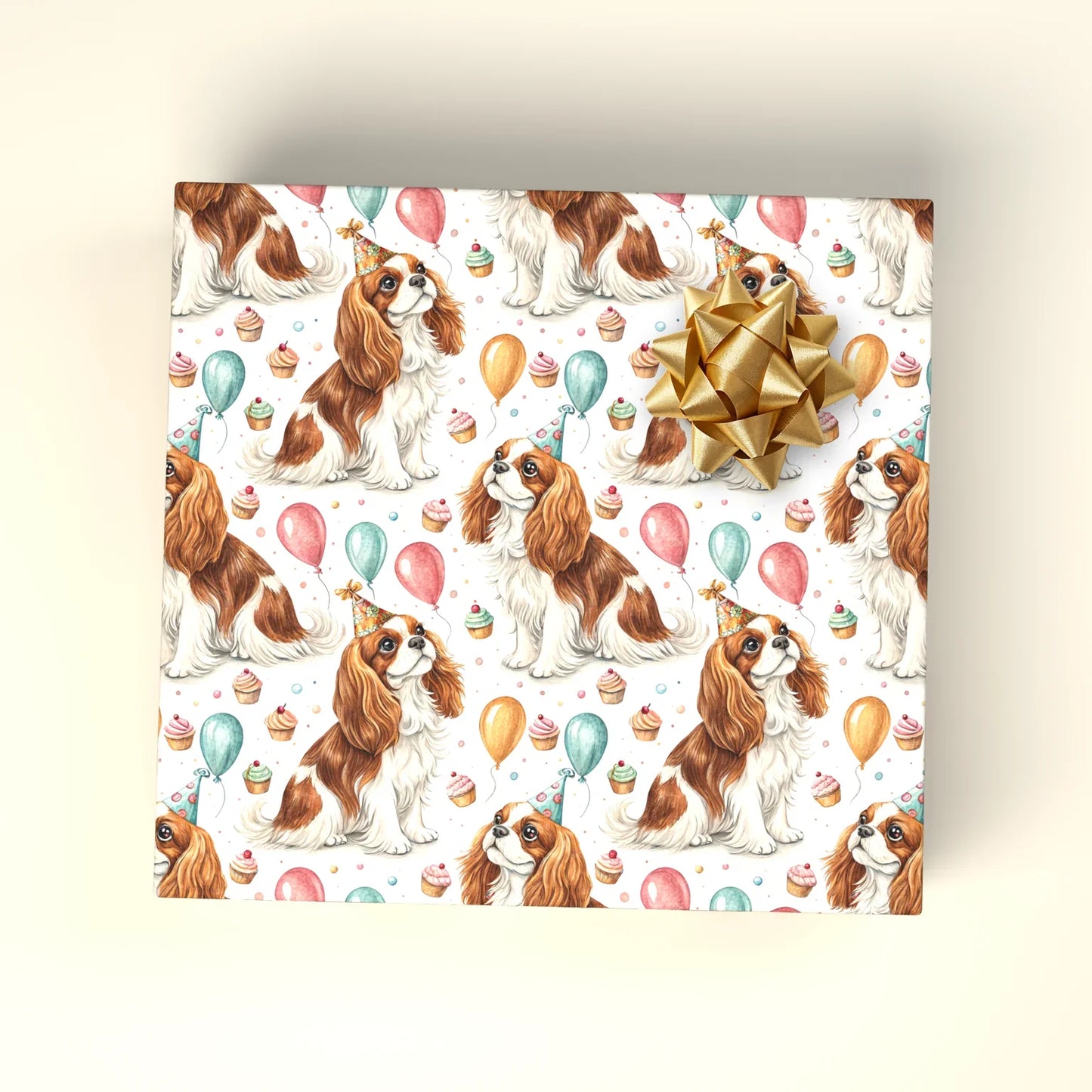 Cavalier King Charles Spaniel Birthday Wrapping Paper — wrapped gift presentation