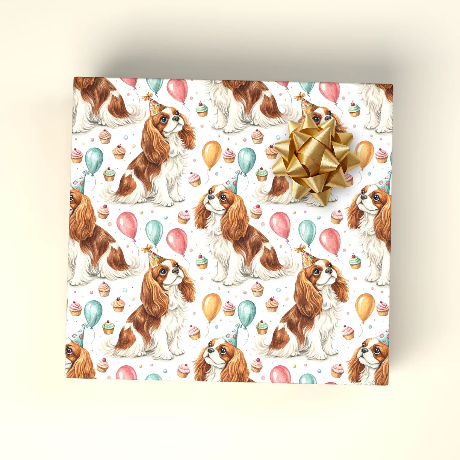 Cavalier King Charles Spaniel Birthday Wrapping Paper — wrapped gift presentation