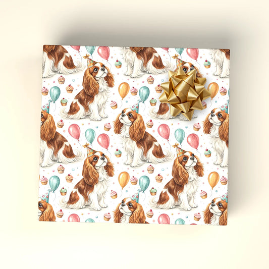 Cavalier King Charles Spaniel Birthday Wrapping Paper — wrapped gift presentation