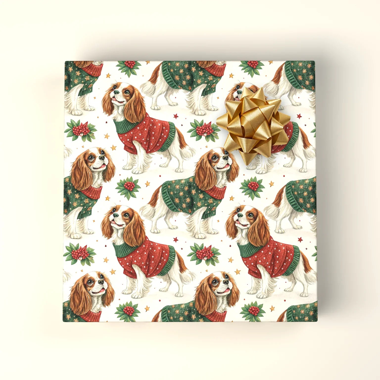 Cavalier King Charles Spaniel Christmas Wrapping Paper — wrapped gift presentation