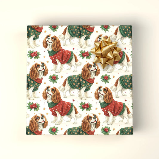 Cavalier King Charles Spaniel Christmas Wrapping Paper — wrapped gift presentation