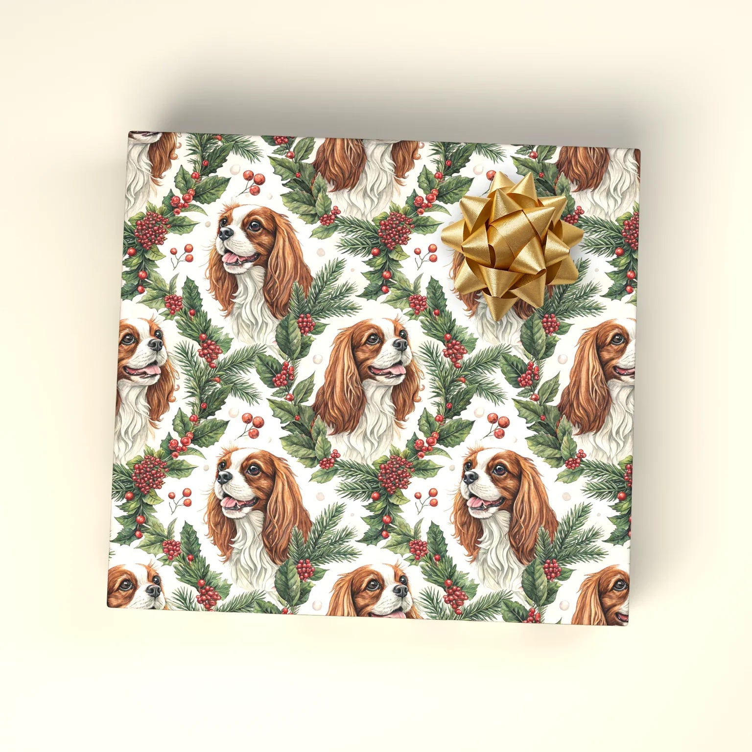Cavalier King Charles Spaniel Christmas Wrapping Paper — wrapped gift presentation