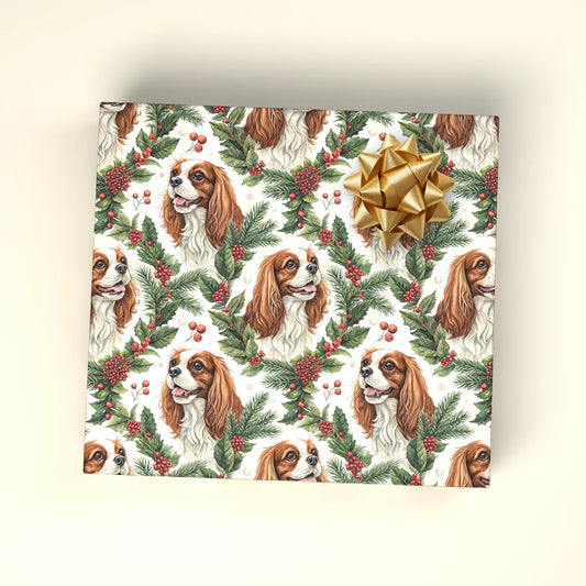 Cavalier King Charles Spaniel Christmas Wrapping Paper — wrapped gift presentation