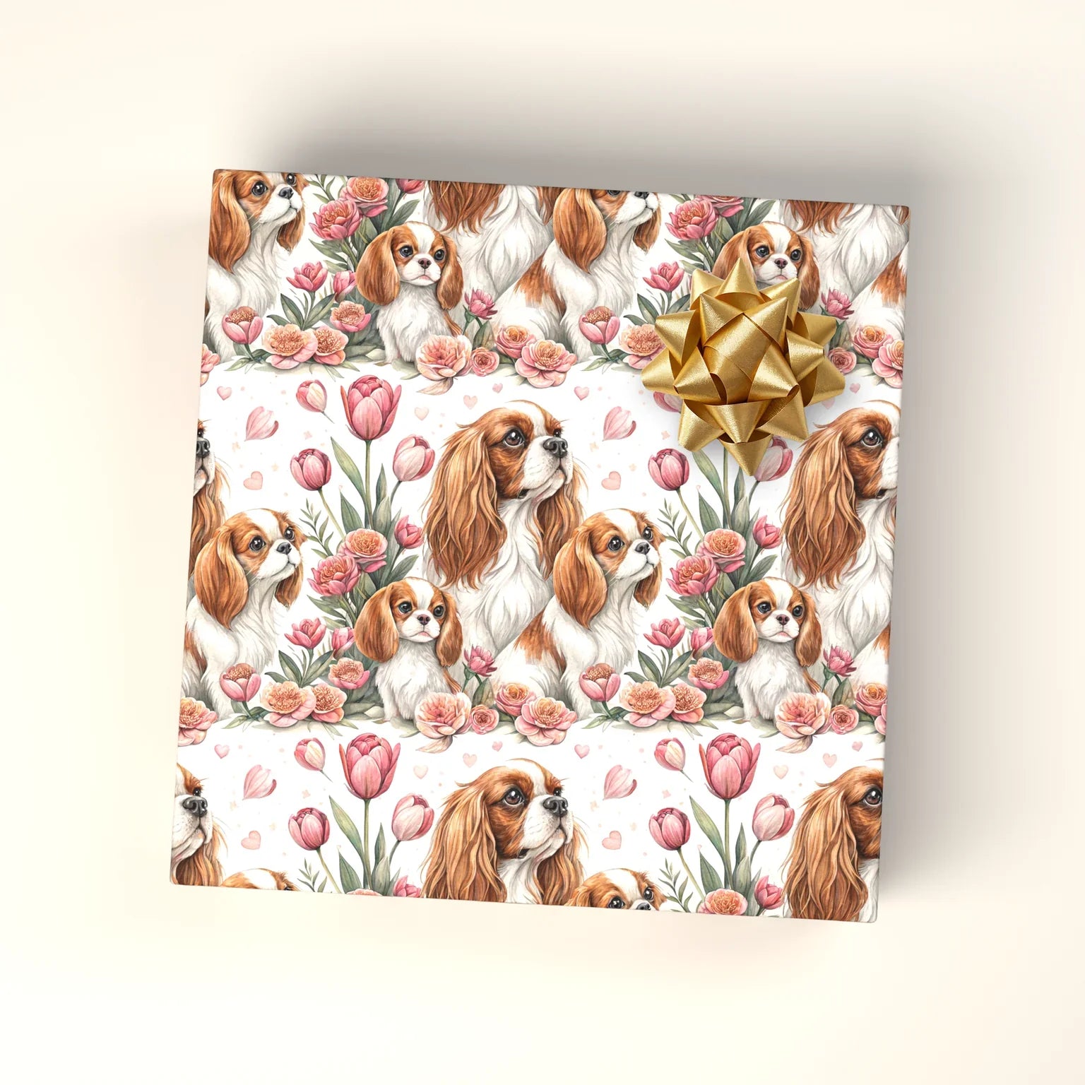 Cavalier King Charles Spaniel Floral Wrapping Paper — wrapped gift presentation