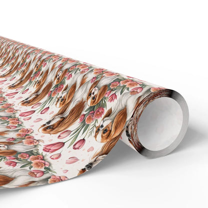 Cavalier King Charles Spaniel Floral Wrapping Paper — paper roll