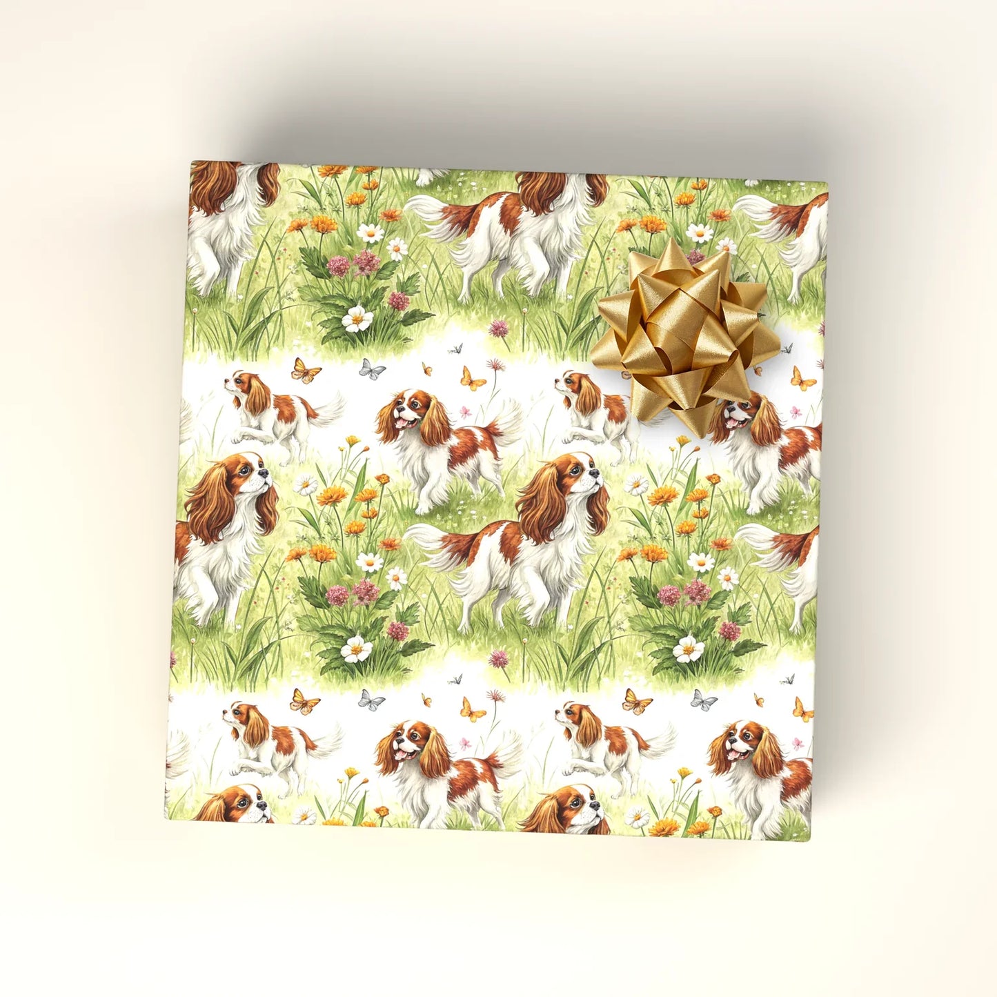 Cavalier King Charles Spaniel Garden Wrapping Paper — wrapped gift presentation