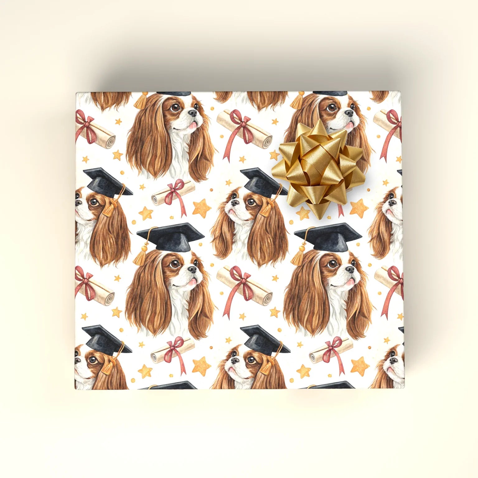 Cavalier King Charles Spaniel Graduation Wrapping Paper — wrapped gift presentation