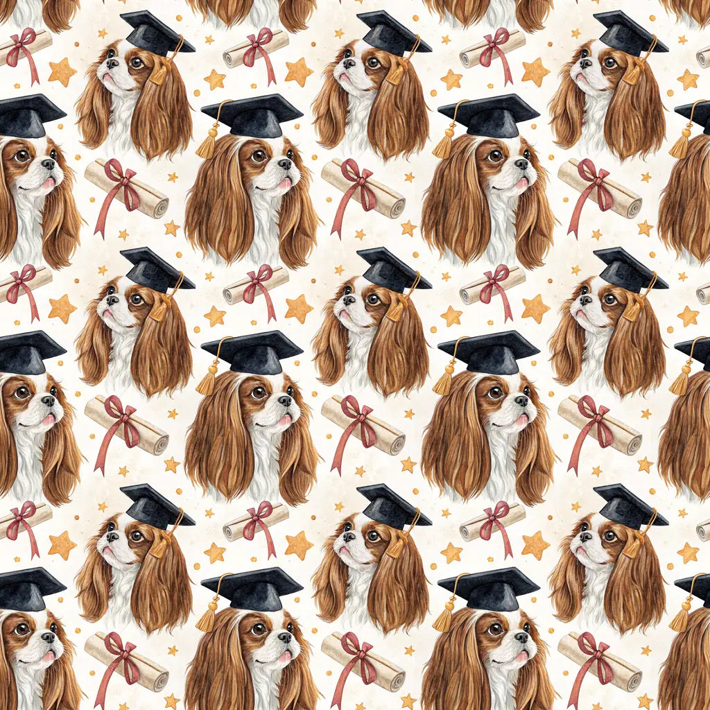 Cavalier King Charles Spaniel Graduation Wrapping Paper — repeating pattern tile